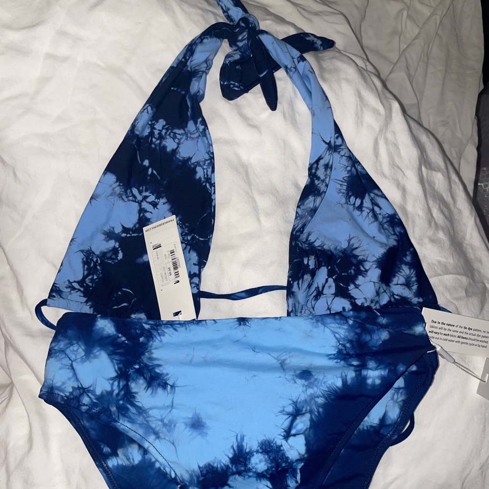 Frankie’s bikinis x Sofia Richie collab top and bottom blue tie dye